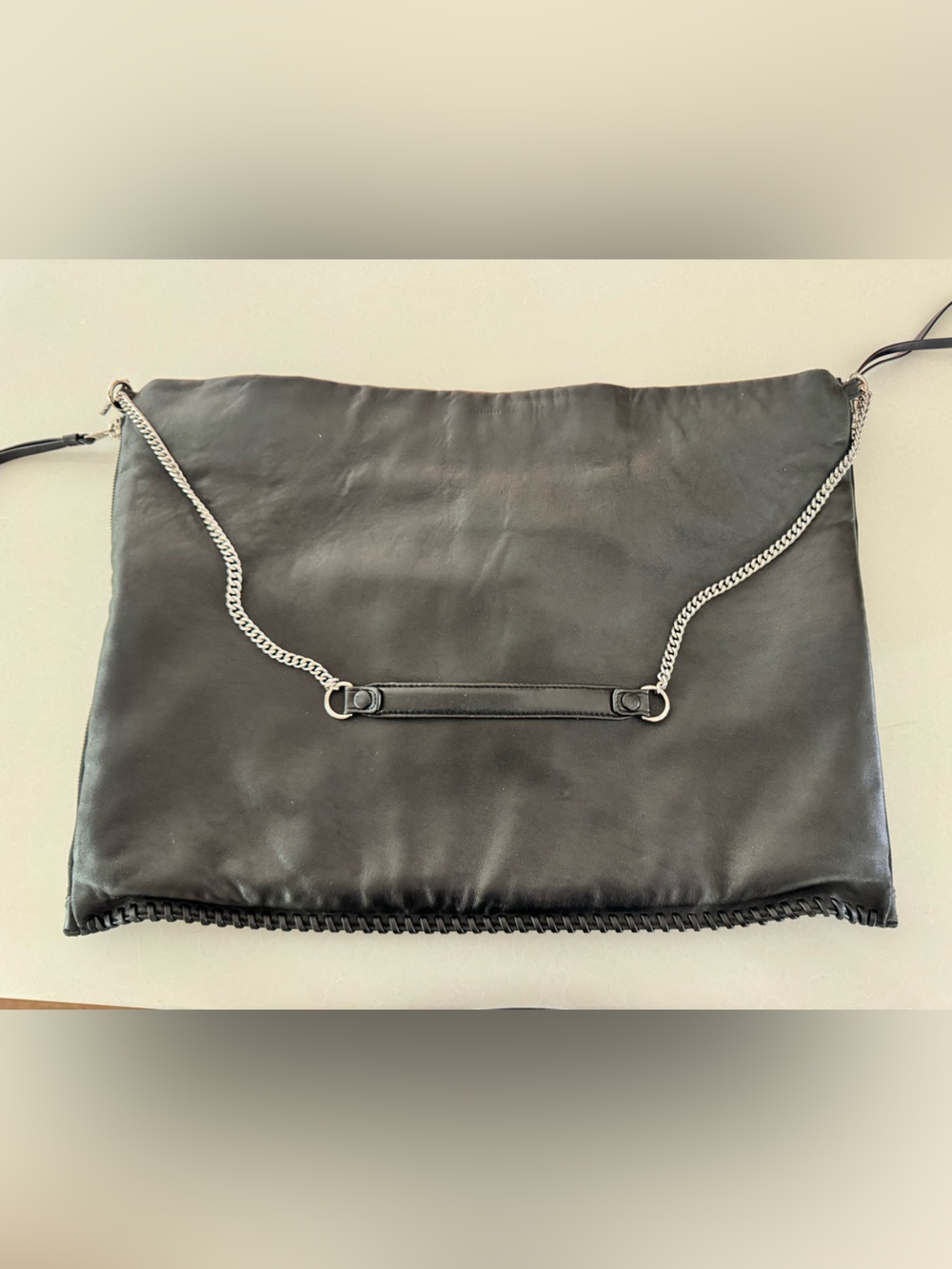 AllSaints Black Leather Fleur de Lis bag